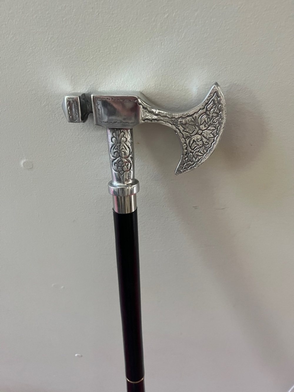 Decorative Silver Axe-Top Walking Cane